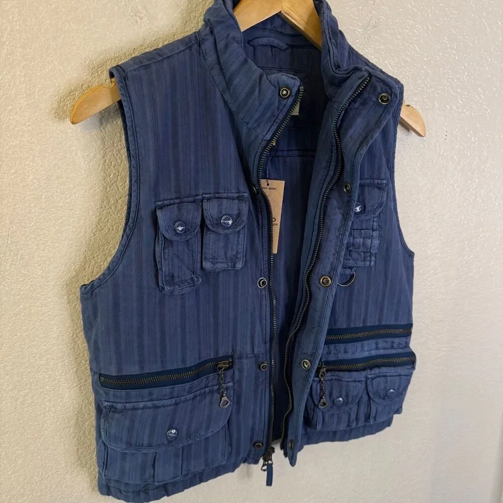 Polo Ralph Lauren Utility Vest Womens Small Blue Silk Cotton Gorpcore Military